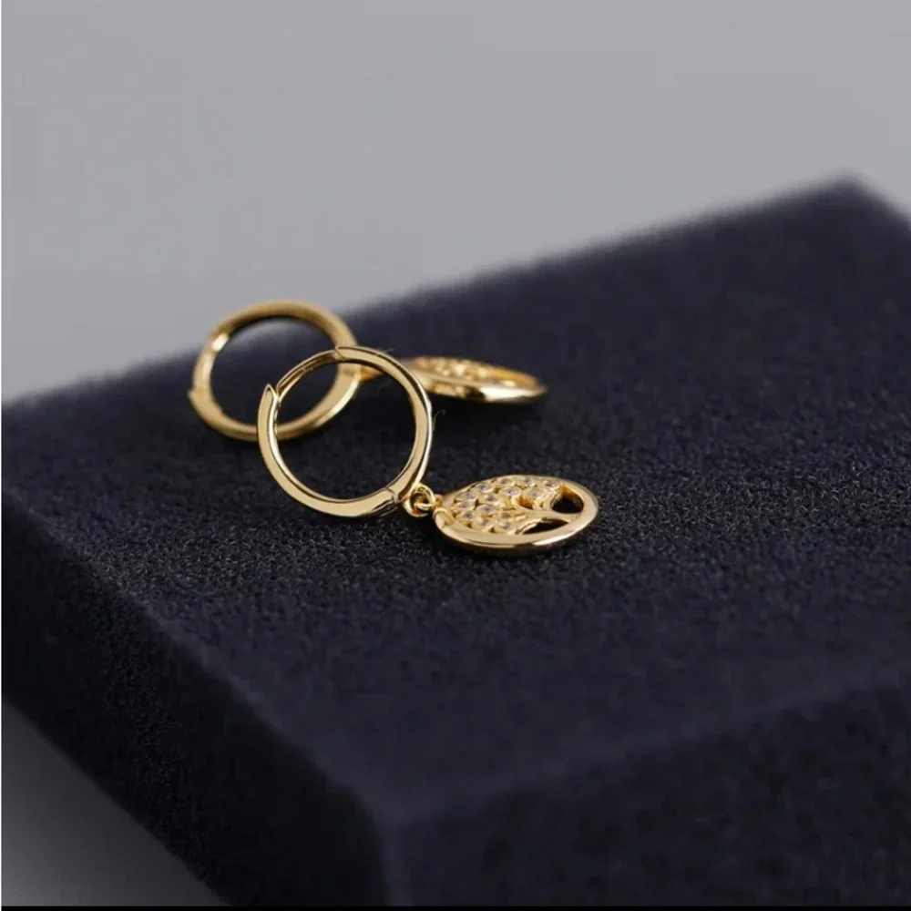 Clearance! New gold tree of life Simulated diamond huggie earrings